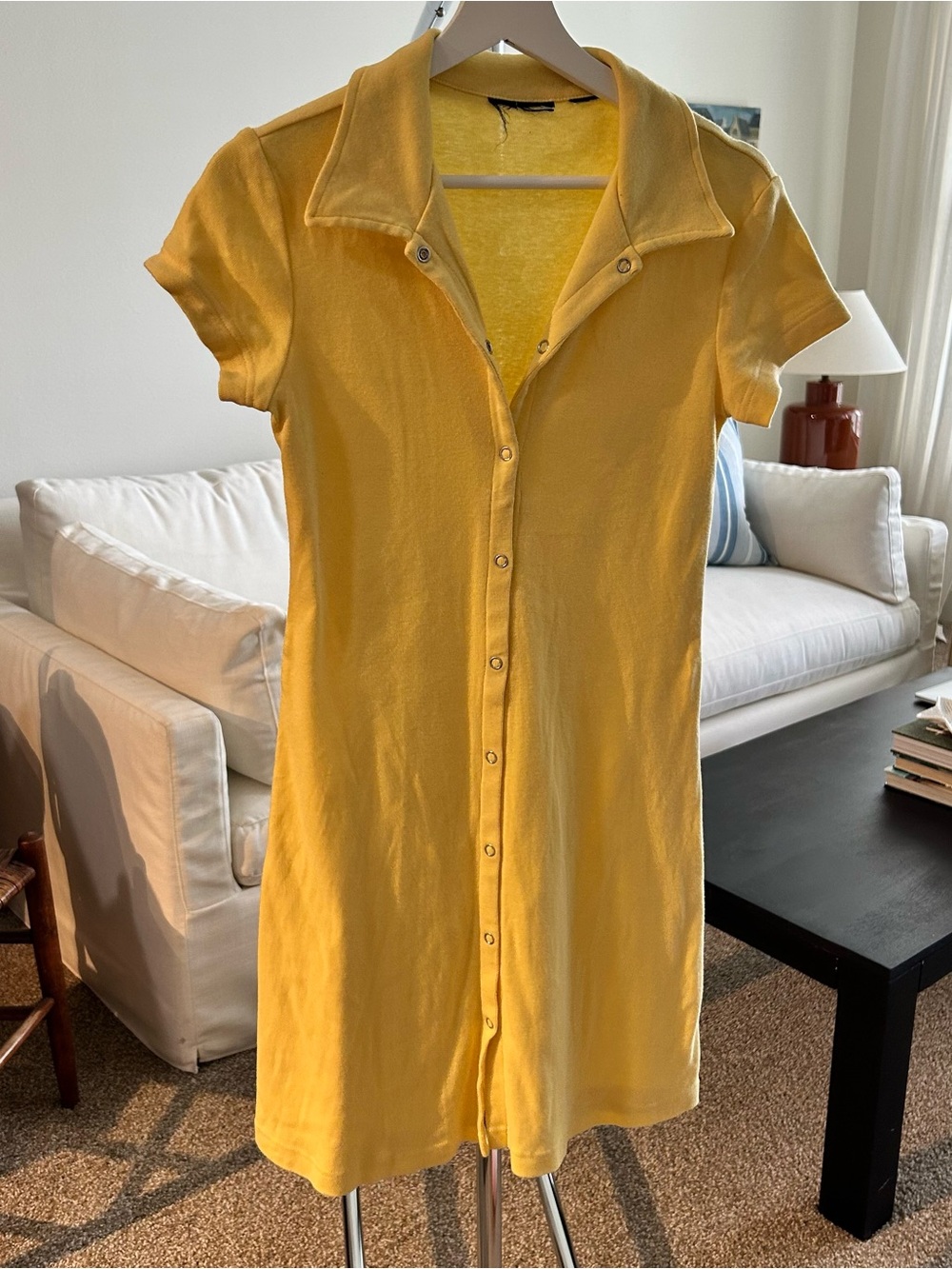Yellow cotton button summer dress